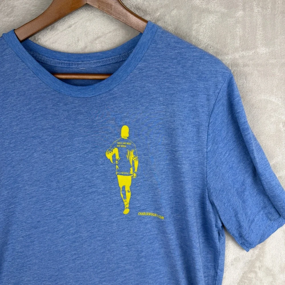 Charlie‎ Rugby Mens Blue Skills Are Built Not Born Graphic T-Shirt Medium